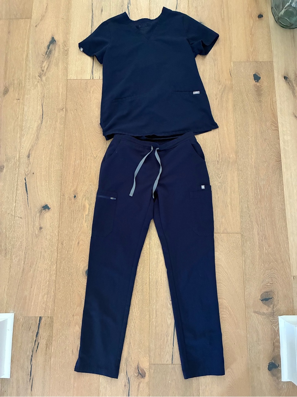 Figs Women's Navy Scrub Joggers with Gray Drawstring